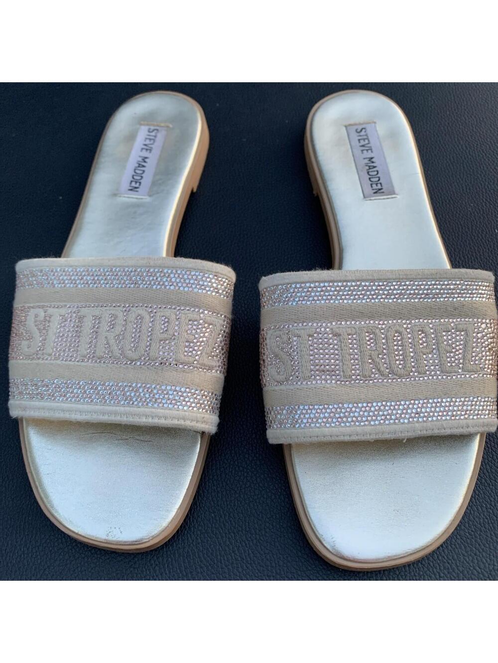 Steve Madden Women's Knox Sandal Gold Rhinestone Sn Tropez Sz 6.5